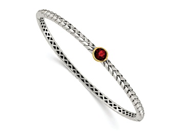 Picture of Sterling Silver with 14K Gold Over Sterling Silver Accent Oxidized 6mm Garnet Bangle Bracelet