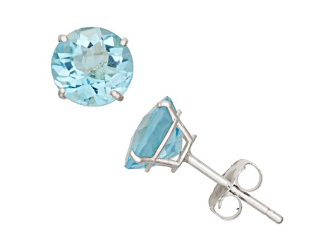 Swiss Blue Topaz Round 10K White Gold Stud Earrings 2.00ctw