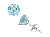 Swiss Blue Topaz Round 10K White Gold Stud Earrings 2.00ctw