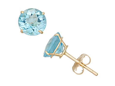 Swiss Blue Topaz Round 10K Yellow Gold Stud Earrings 2.00ctw