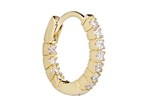 White Cubic Zirconia 14k Yellow Gold Hoops With Velvet Gift Box 0.20ctw