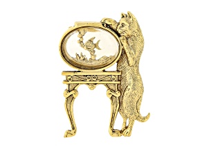 1928 Jewelry Gold Tone Crystal Cat and Fish Bowl Pin/Brooch