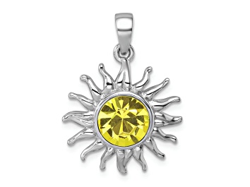 Picture of Rhodium Over Sterling Silver Polished Yellow Crystal Sun Pendant