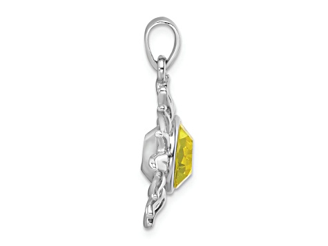 Rhodium Over Sterling Silver Polished Yellow Crystal Sun Pendant
