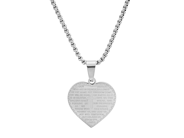 Ladies stainless steel heart shape Our Father english prayer pendant