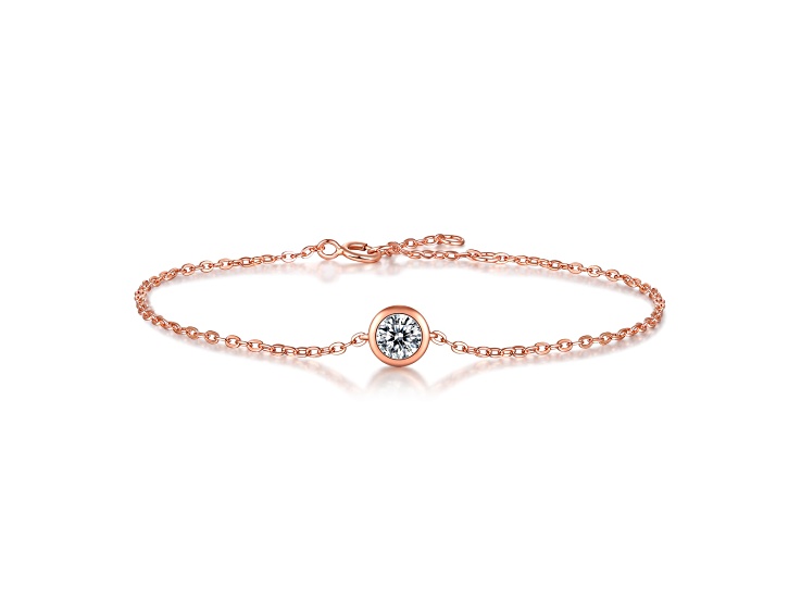 Lab Created Moissanite,18k Rose Gold Plated over Sterling Silver Solitaire Bracelet, 0.50ct