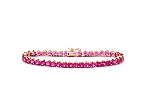 Red Lab Created Ruby 14K Rose Gold Over Sterling Silver Tennis Bracelet 11.61ctw