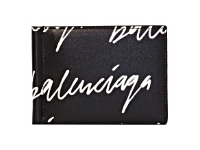 Balenciaga Cash Black Leather Scribble Logo Money Clip Wallet