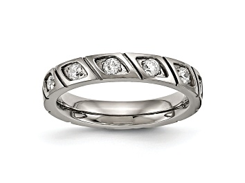 Picture of White Cubic Zirconia Titanium 4mm Men's Grooved Band Ring