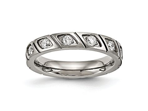 White Cubic Zirconia Titanium 4mm Men's Grooved Band Ring