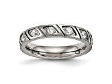 White Cubic Zirconia Titanium 4mm Men's Grooved Band Ring