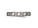 White Cubic Zirconia Titanium 4mm Men's Grooved Band Ring