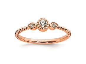 14K Rose Gold Roped Band Petite Round Diamond Ring 0.10ctw