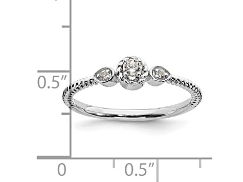 Rhodium Over 14K Gold Roped Band Petite Round Diamond Ring 0.10ctw