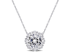Lab Created White Sapphire 10k White Gold Pendant With Chain 4.37ctw