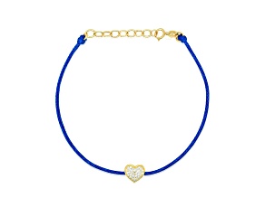 Pave Diamond Blue Cord Bracelet Adjustable 14kt Yellow Gold