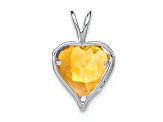 Rhodium Over 14k White Gold Citrine and Diamond Mom Heart Pendant