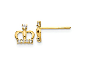 Picture of 14K Yellow Gold Cubic Zirconia Crown Post Earrings