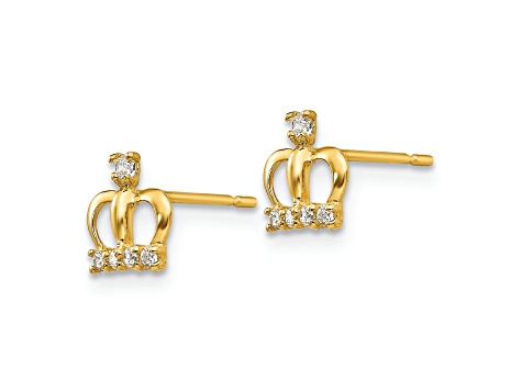 14K Yellow Gold Cubic Zirconia Crown Post Earrings