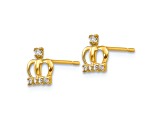 14K Yellow Gold Cubic Zirconia Crown Post Earrings