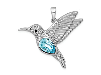 Picture of Rhodium Over Sterling Silver Polished Crystal Hummingbird Pendant