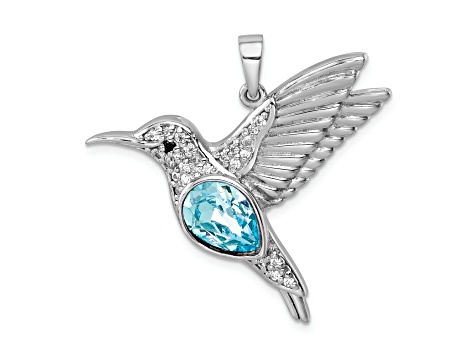 Rhodium Over Sterling Silver Polished Crystal Hummingbird Pendant