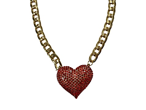 Red Crystal Gold Tone Center Heart Pendant Necklace.