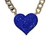 Blue Crystal Gold Tone Center Heart Pendant Necklace.