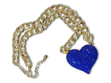 JI BLUE ハート Blue Crystal Gold Tone Center Heart Pendant
