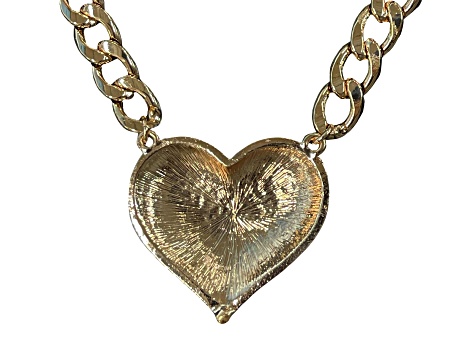 Blue Crystal Gold Tone Center Heart Pendant Necklace.