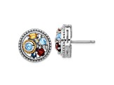 Sterling Silver Rhodium-plated with 14K Accent Multi Gemstone Stud Earrings