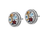 Sterling Silver Rhodium-plated with 14K Accent Multi Gemstone Stud Earrings