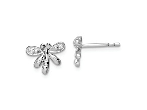 Rhodium Over Sterling Silver Polished Cubic Zirconia Dragonfly Children's Post Earrings