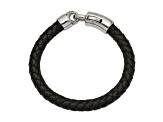 Black Leather and Stainless Steel Antiqued and Polished 8.25-inch Bracelet
