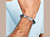 Blue Leather and Stainless Steel Antiqued and Polished 8.25-inch Bracelet
