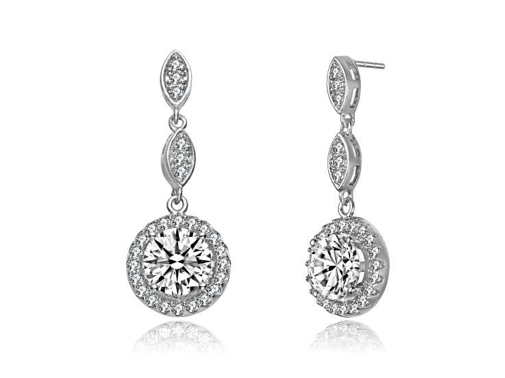 Clear Cubic Zirconia, Rhodium Plated over Sterling Silver Dangling Earrings