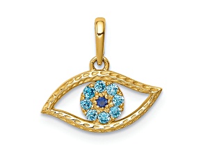 10k Yellow Gold Blue Cubic Zirconia Eye Pendant