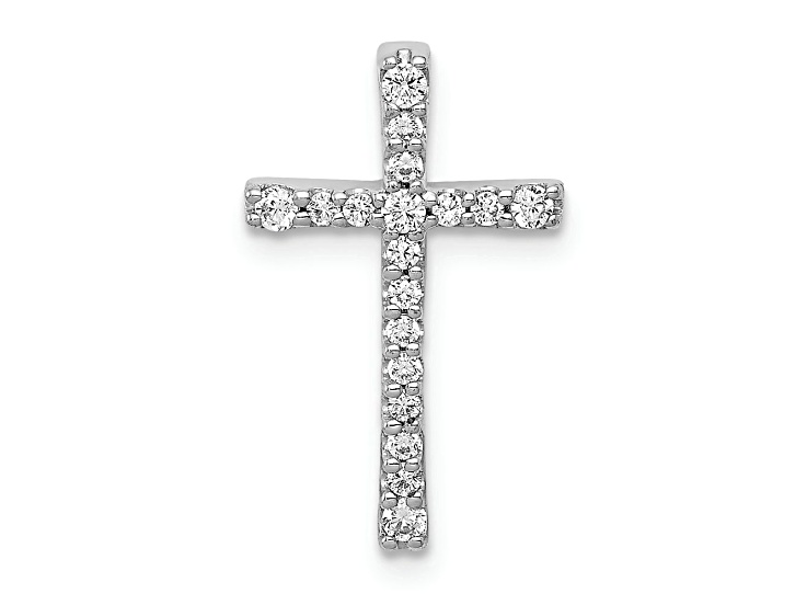 Rhodium Over 10k White Gold 0.20 ctw Diamond Latin Cross Chain Slide Pendant