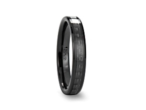 ONYX Black Carbon Fiber Inlaid Black Ceramic Wedding Band 4mm