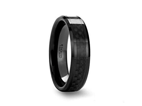 ONYX Black Carbon Fiber Inlaid Black Ceramic Wedding Band 7mm