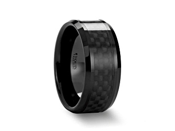 Picture of ONYX Black Carbon Fiber Inlaid Black Ceramic Wedding Band 12mm