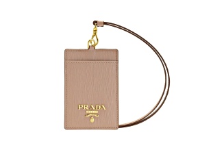 Prada Vitello Move Beige Leather Logo Plaque Lanyard Cardholder Wallet