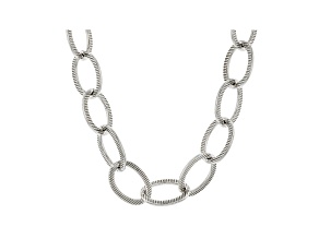 Judith Ripka Rhodium Over Sterling Silver Textured Flat Oval Chain Necklace