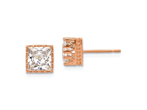 10k Rose Gold Polished Square Cubic Zirconia Stud Earrings