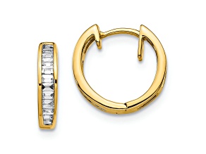 10k Yellow Gold 7/16" Baguette Diamond Hinged Hoop Earrings
