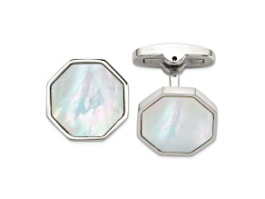 Stainless Steel Polished Mother of Pearl Octagon Cuff Links