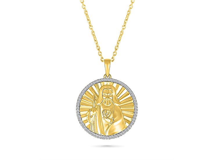 White Diamond 10K Yellow Gold Jesus Pendant With 18" Rope Chain 0.16ctw