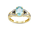 Aquamarine and Sapphire with Diamond Accent 10K Yellow Gold Ring 1.81ctw