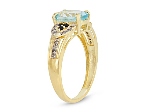 Aquamarine and Sapphire with Diamond Accent 10K Yellow Gold Ring 1.81ctw