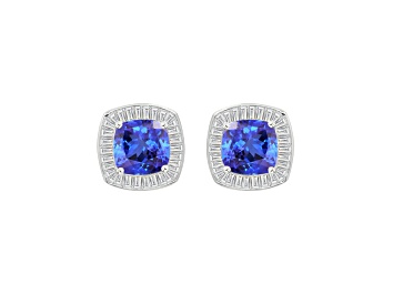 Picture of 18K White Gold Rectangular Cushion Tanzanite and Diamond Earrings  3.77ctw